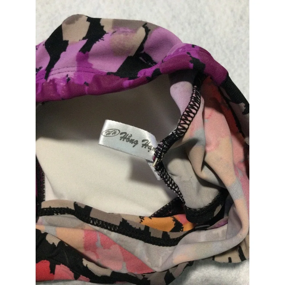 Hong Hanh Purple Orange Abstract Brushstroke‎ Bikini Swim Top Size M